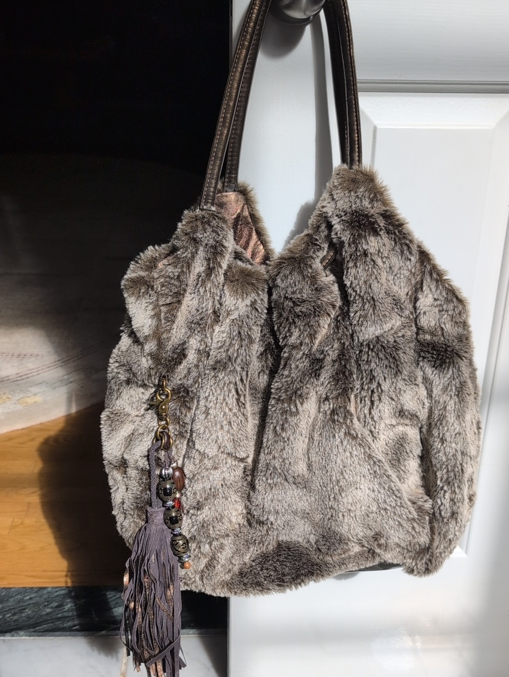 Hobo International Faux Fur Shoulder Bag With Large Tassel & Bead Charm